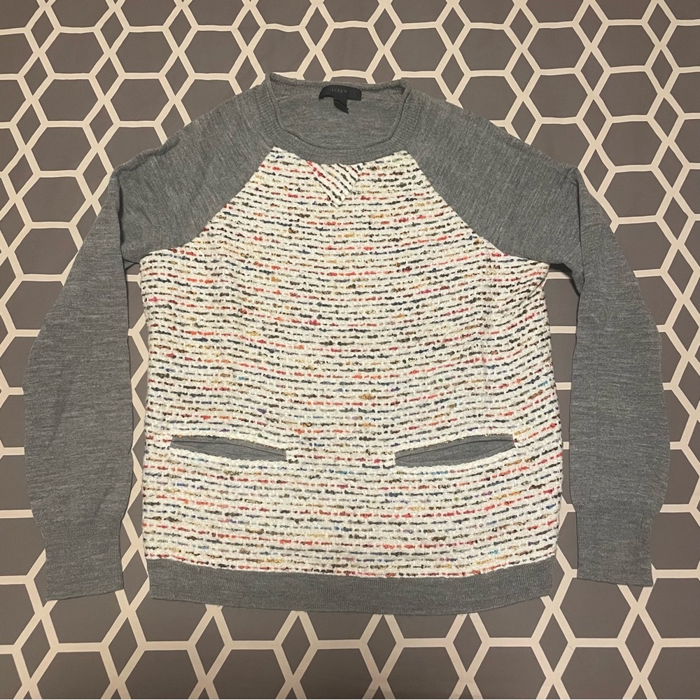 J.Crew Women’s XS Gray and Multicolor Sweater with Front Pockets